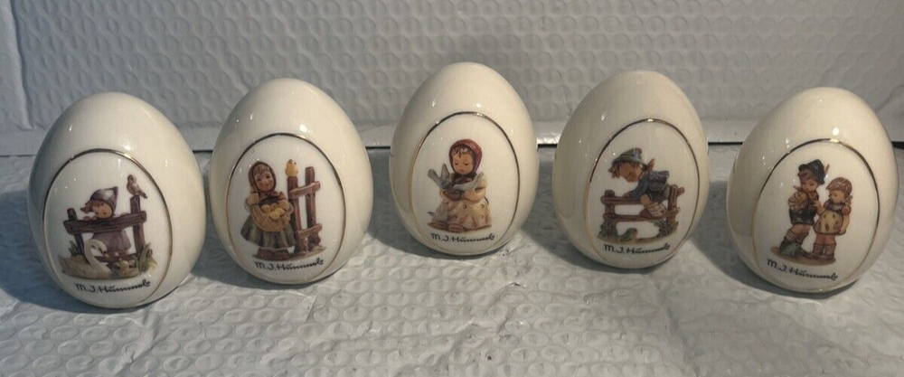 Vintage 1990s Danbury Mint MJ Hummel Easter Egg Figurines Set of 5 3.5 Inch