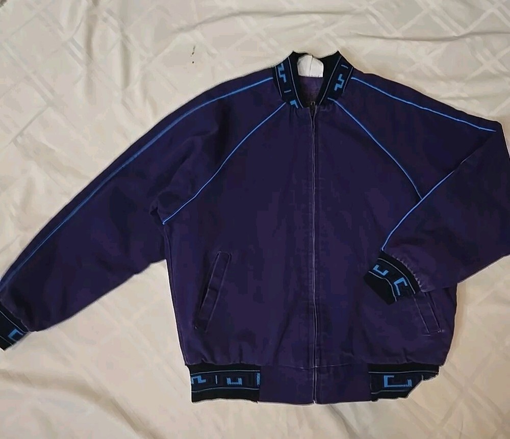 Vintage 80s/90s Walls Aztec Fleece Lined Colorful Purple Denim Jacket Men's Sz M