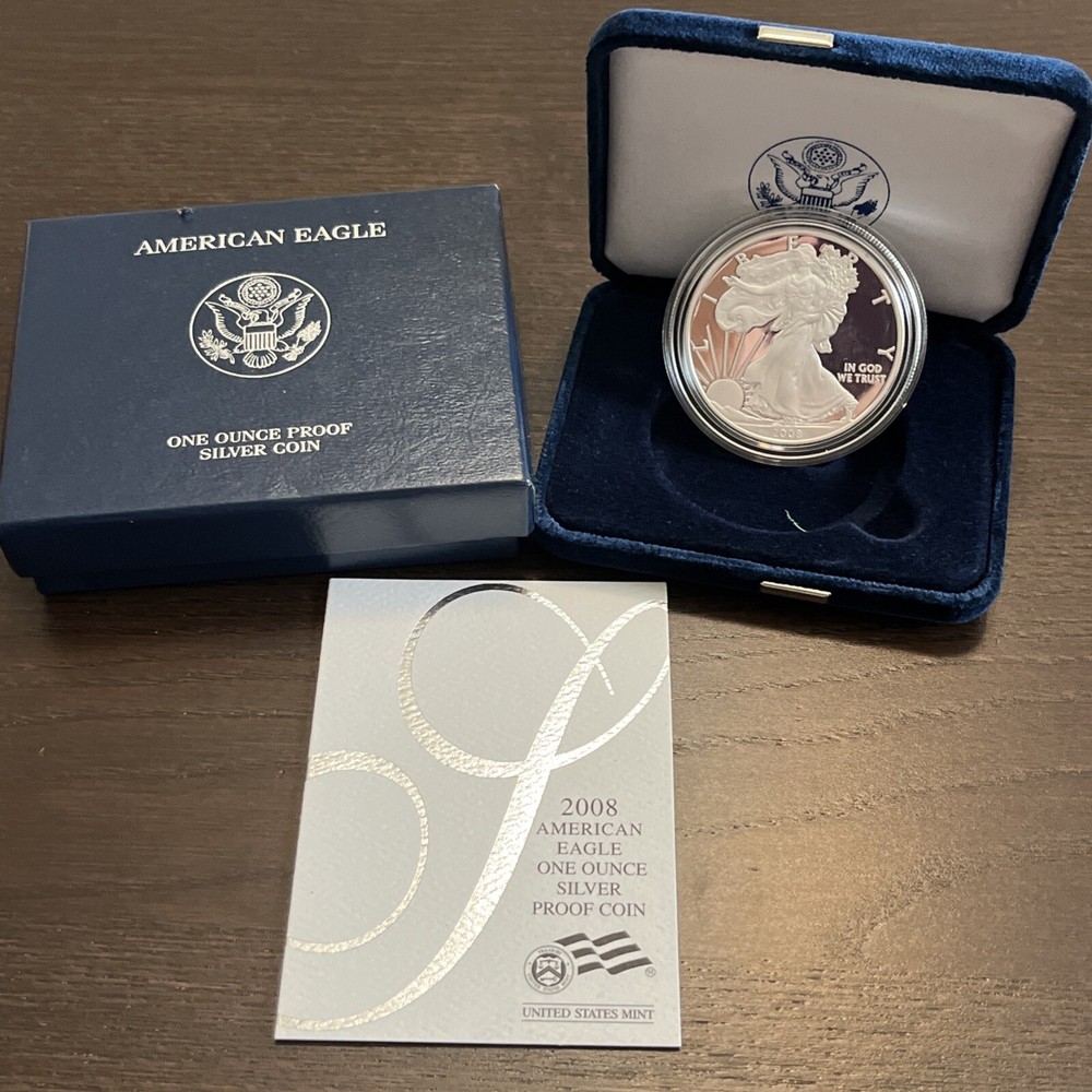 2008 W $1 PROOF SILVER EAGLE DOLLAR WITH BOX AND COA