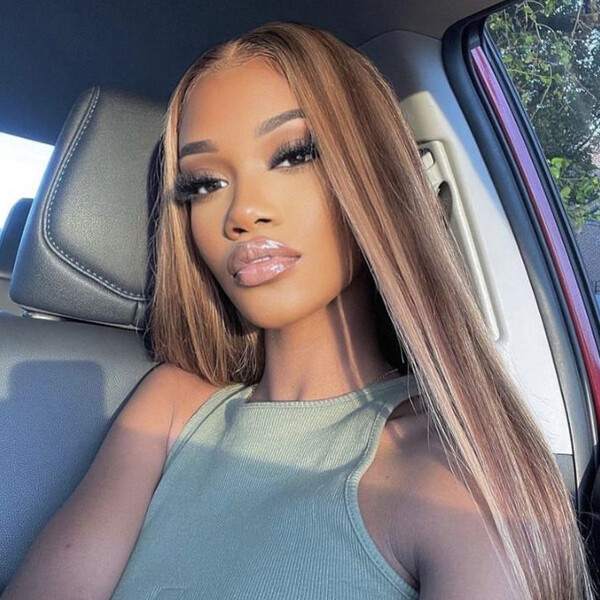 Long Straight Blonde Highlight Lace Front Wigs Long Ash Blonde Glueless Wig Soft