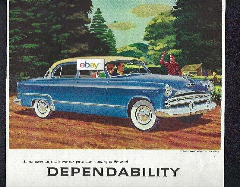 DODGE DIVISION OF CHRYSLER 1953 CORONET V-8 4 DOOR BLUE SEDAN DEPENDABILITY AD
