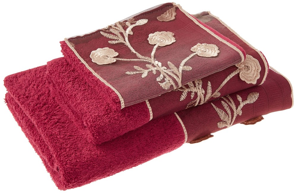 Ombre Rose 3-Piece Burgundy Towel Set with Elegant Design
