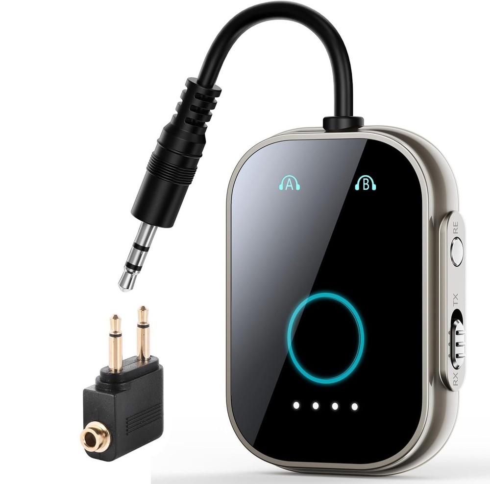 Bluetooth 5.3 Transmitter Receiver 2-in-1 Adapter Low Latency for Airplane TV PC