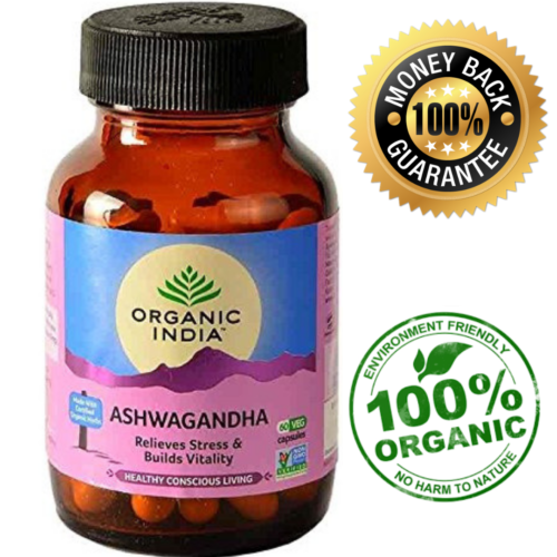 Organic India Ashwagandha Root Powder Capsules (Withania somnifera) 400mg FS