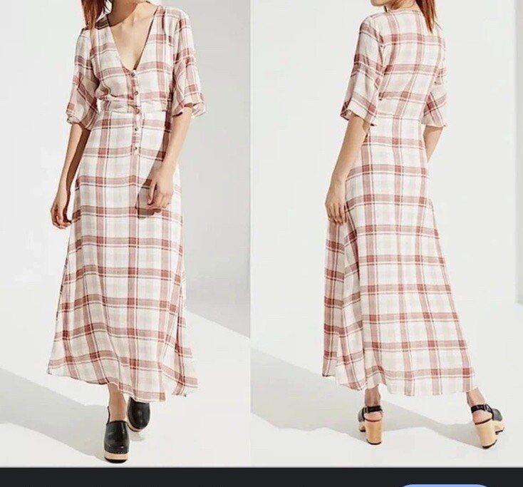 Urban Outfitters Plaid Button Front Maxi Dress S