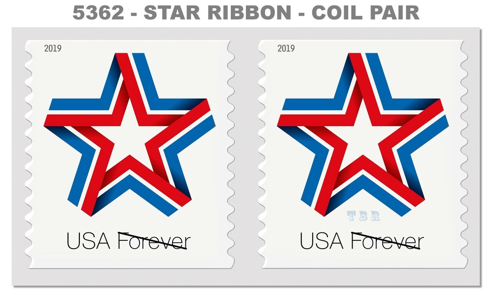 5362 Star Ribbon US Forever Attached Coil Pair Red White Blue 2019 MNH - Buy Now-image