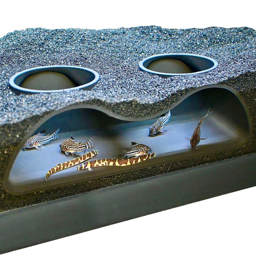 Aquarium Cave with Two Holes Natural Curved Tunnel for Fish Viewing & Shrimp Hideout