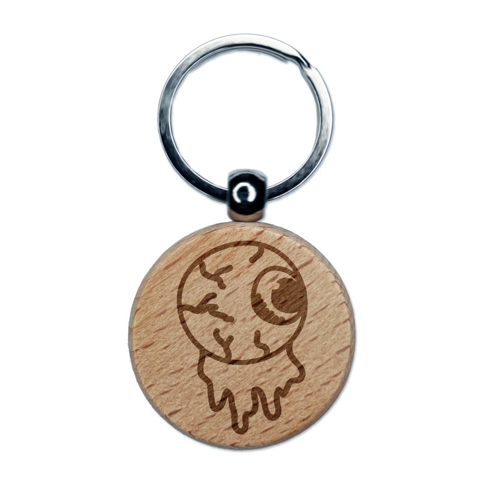 Spooky Oozing Eyeball Halloween Wood Keychain Charm