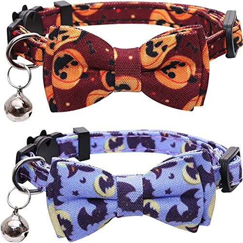 Lamphyface 2 Pack/Set Halloween Cat Collar Breakaway with Cute Bow Tie Bow-1