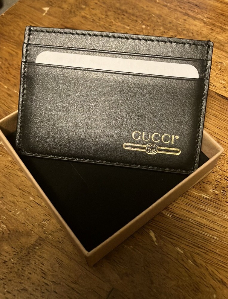 NEW Authentic Gucci Black & Gold Card Holder Wallet