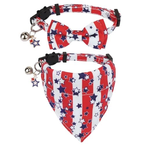 Patriotic Breakaway Cat Collar with Bow Tie Bell for 4th of July