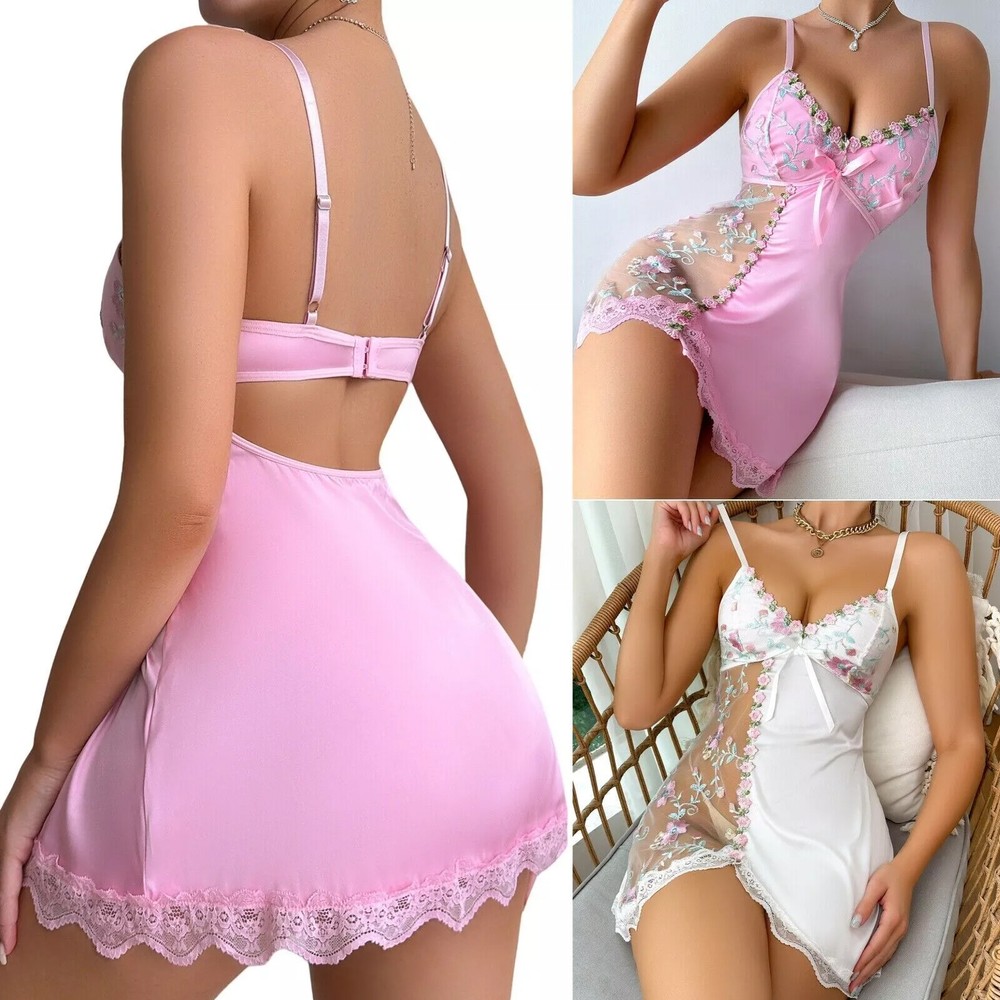 Womens Sexy Floral Lingerie Sleepwear Nightwear Underwear Babydoll Lace Dress