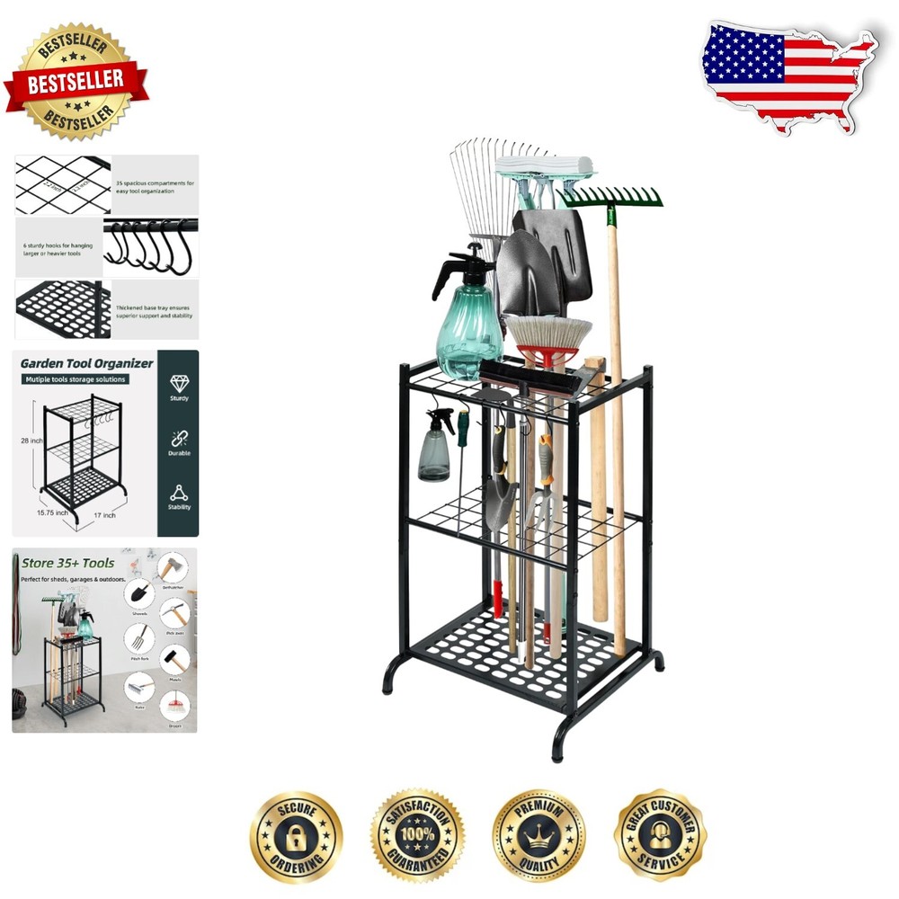 6-Hook Garden Tool Organizer Stand for Garage & Shed Storage