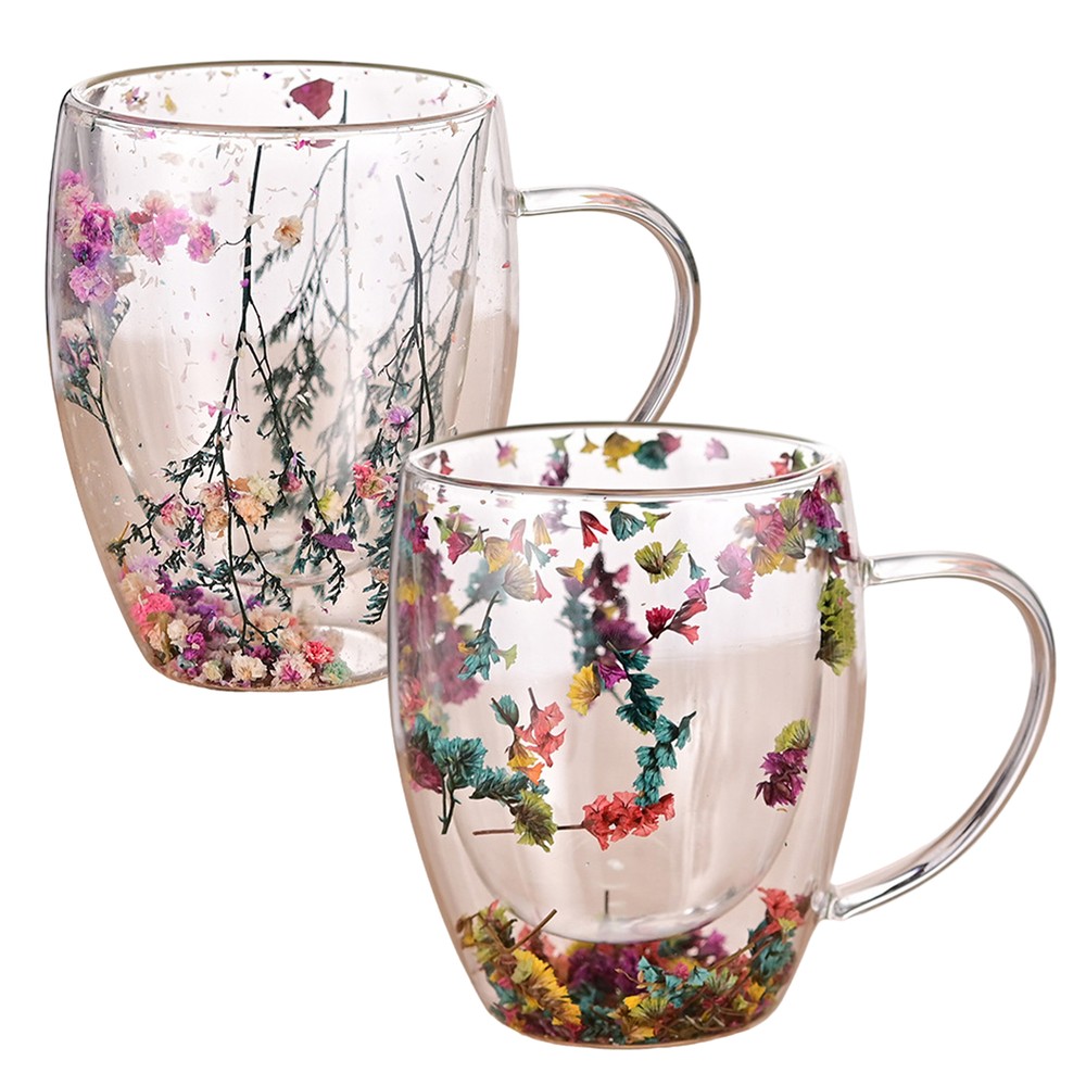 350ml Double Wall Insulated Glass Coffee Glass Mug Tea Cup Thermal With Handle