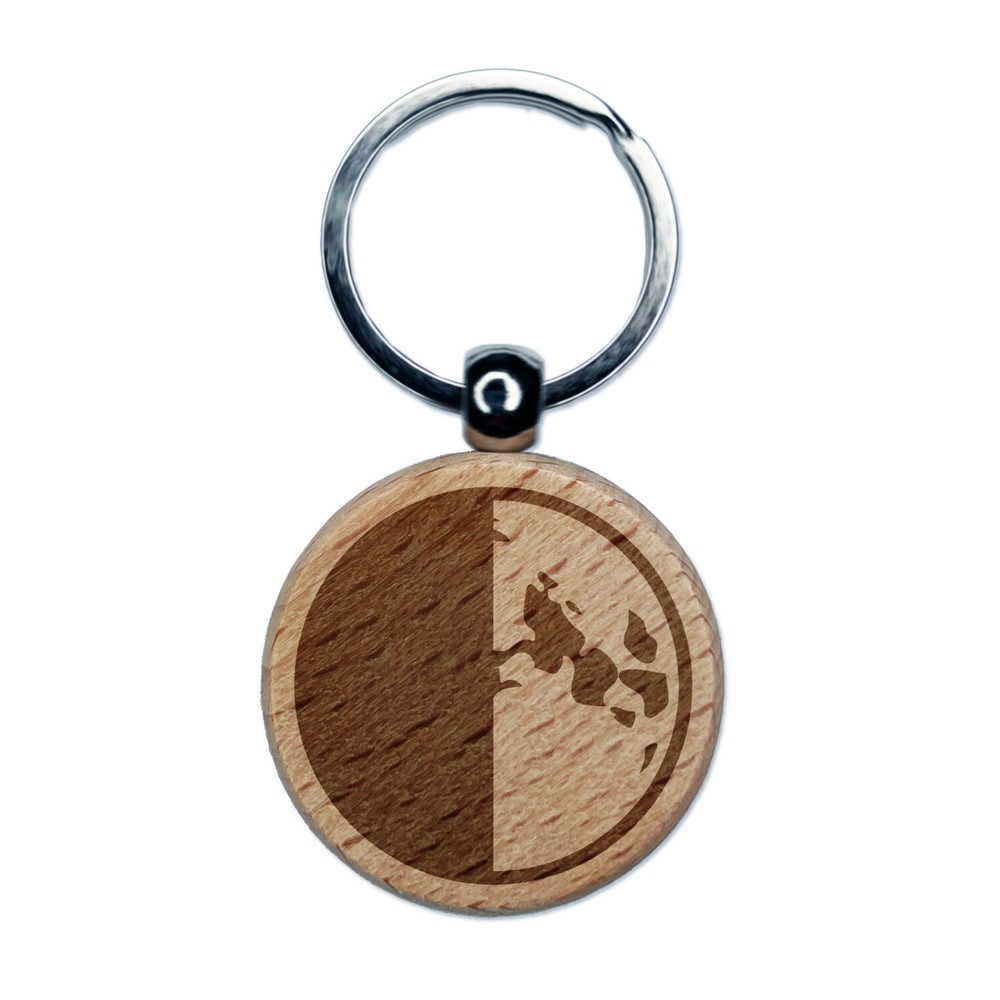 Quarter Moon Phase Wooden Keychain with Engraved Design
