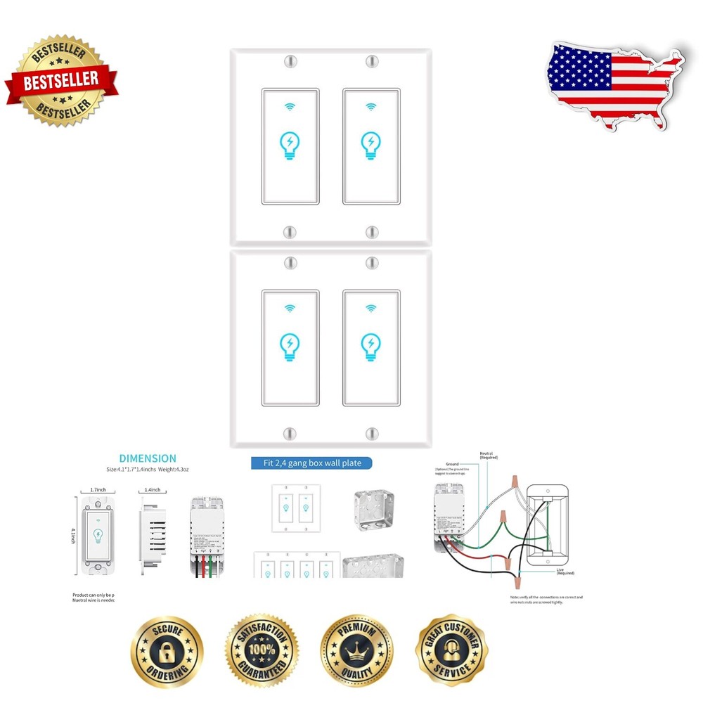 Smart Double Switch 4-Pack Voice Control & Scheduling Easy Install-image