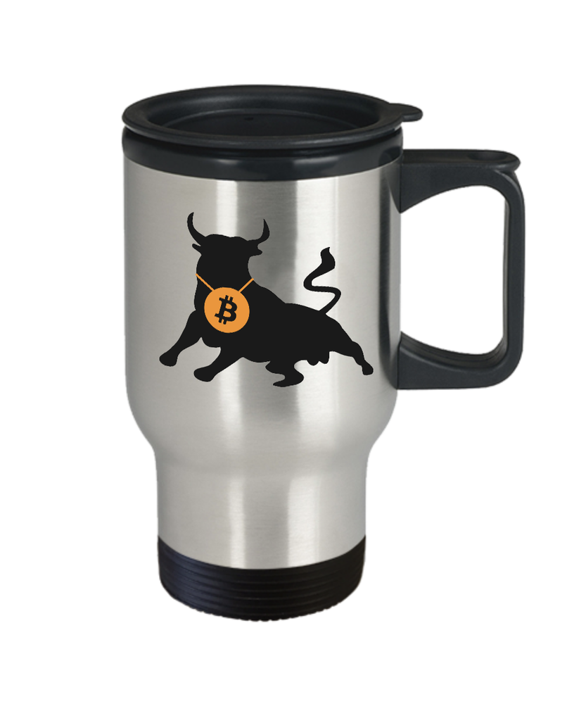 Bitcoin Bull BTC Crypto Travel Mug Free Market Coffee Cup for Traders-image