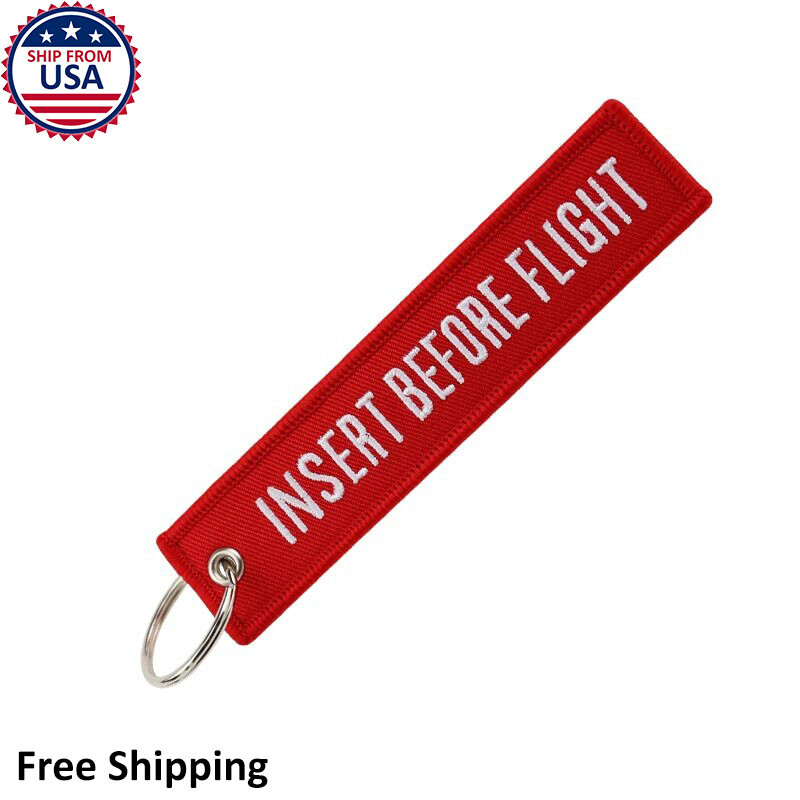Insert Before Flight Pilot Red Aircraft Car Keychain Tag Travel Luggage Bag Tag