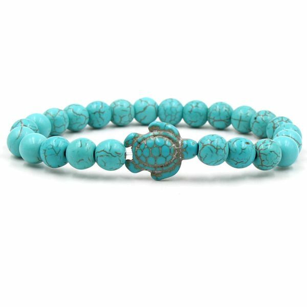 Unique Natural Energy Stone Healing Turquoise with Blue Turtle Bracelet