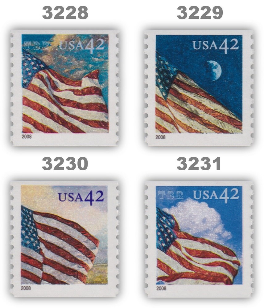 4228-31 4229 4230 4231 American Flags 247 Coil Singles 42c Set 4 MNH - Buy Now-image