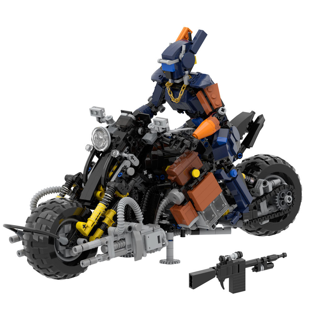 MOC Robot Mech Building Block Set Movie Action Figure with Motorbike Bricks Toys