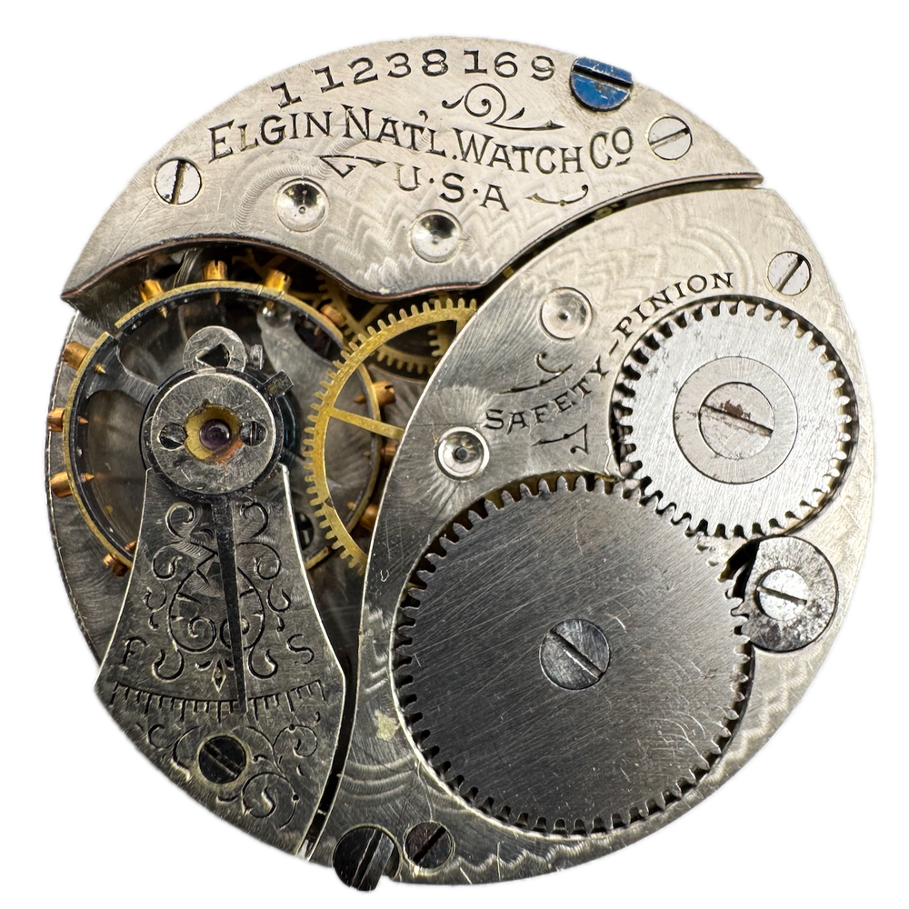 Antique 0s 1905 Elgin 7 Jewel Mechanical Hunter Pocket Watch Movement 320 USA
