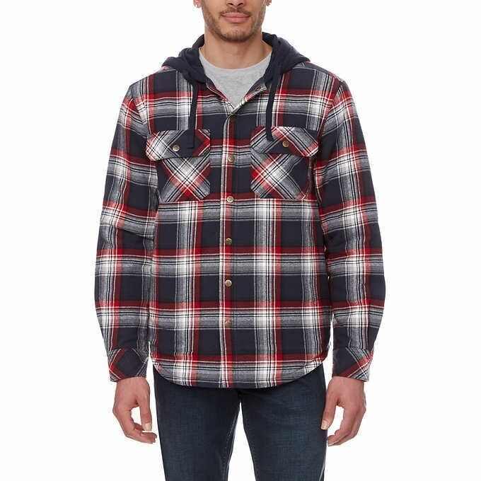 Legendary Outfitters Men's Cotton Flannel Hooded Shirt Jacket, Red, Size L