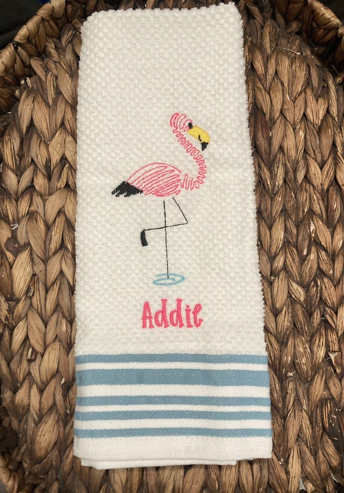 Custom Embroidered Flamingo Kitchen Towel - Add Your Name-image