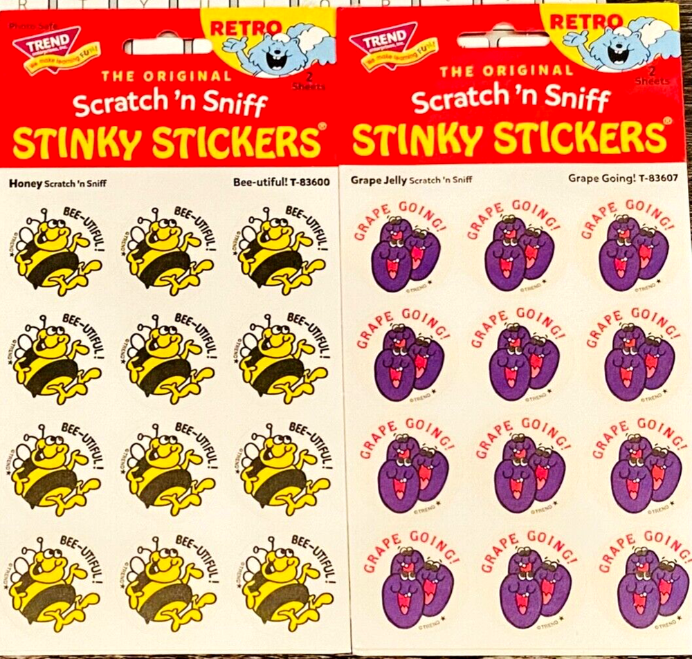 48 TREND Scratch n Sniff RETRO STINKY STICKERS, HONEY & GRAPE JELLY Scented