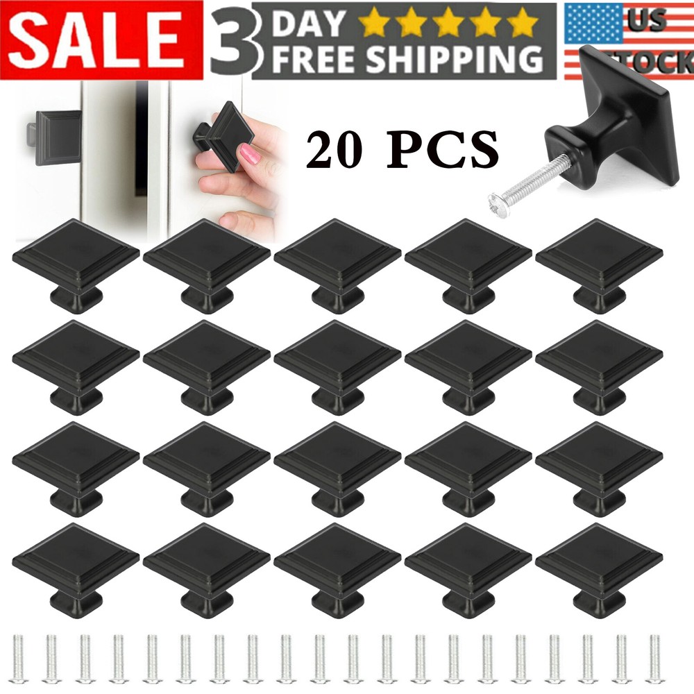 20Pack Cabinet Pull Knobs Hardware Kitchen Drawer Cupboard Bedroom Handle Black