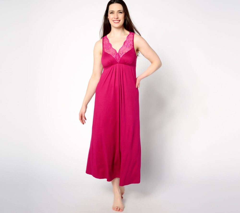 Breezies Women's Plus Sz Sleepwear 1X  Lounge Lace Detail Sleep Dress Red