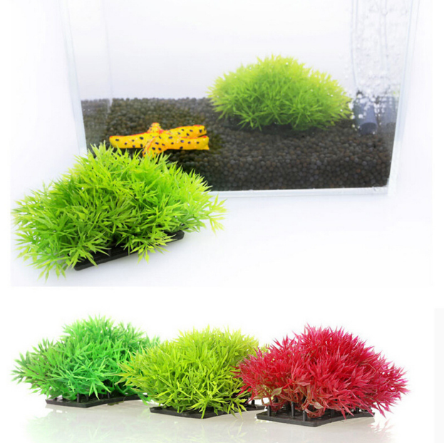3pcs Fish tank landscaping simulation aquatic plant small grass with base