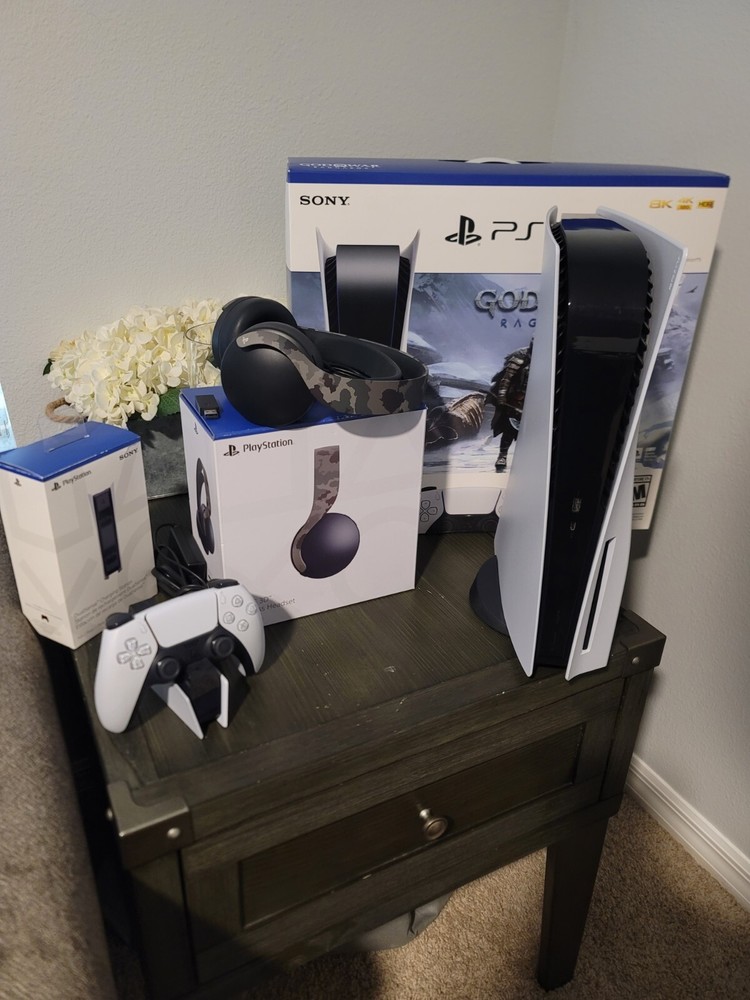 Sony PS5 Standard Disk Edition 825GB BUNDLE! W/ Headset, And Charging Station!