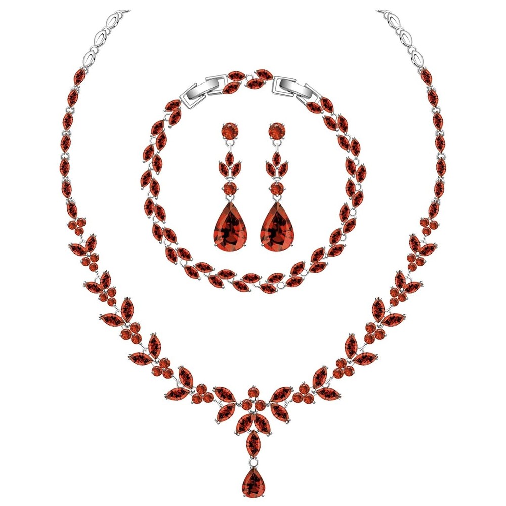 LMXXVJ Wedding Bride Silver Jewelry Set for Women,Prom Formal Costume White C...