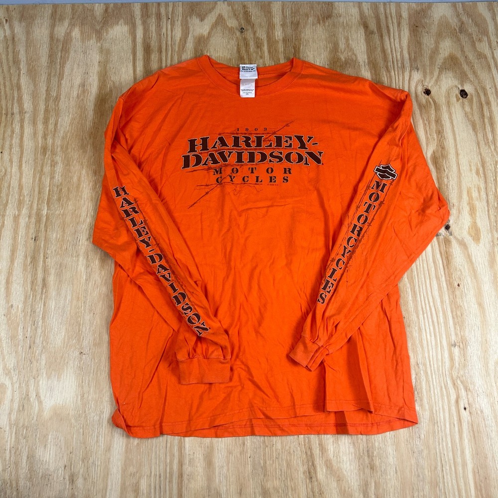 VTG Hanes Beefy Harley-Davidson Graphic Double Sided Sweatshirt Men 2XL Orange