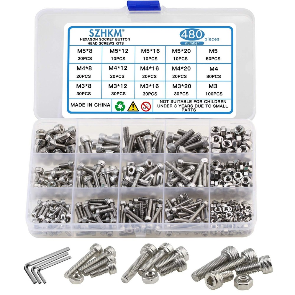 480PCS Stainless Steel M3 M5 Screw Set, Nuts and Bolts Hardware Metric Machin...