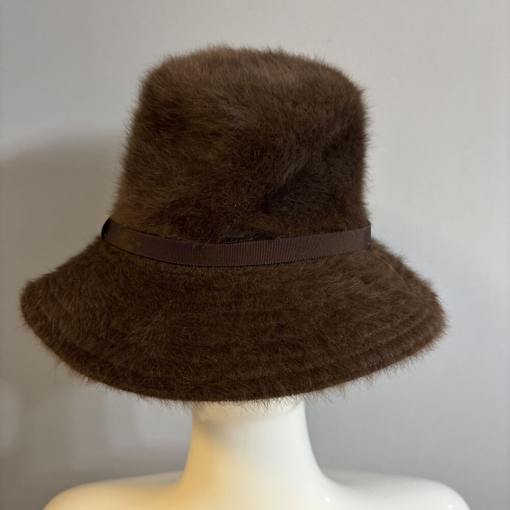 Vintage Jordan Marsh Kangol-Like Bucket Hat Brown Fuzzy Angora  Y2K