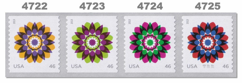 4722-25 4725 4725a Kaleidoscope Flowers Coil Strip of 4 From 2013 MNH - Buy Now-image