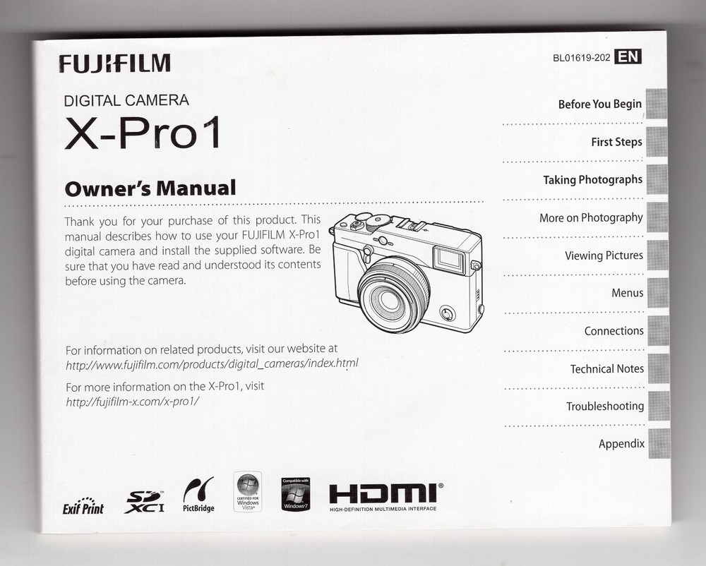 Fuji X-Pro1 Camera Instruction Manual User Guide English