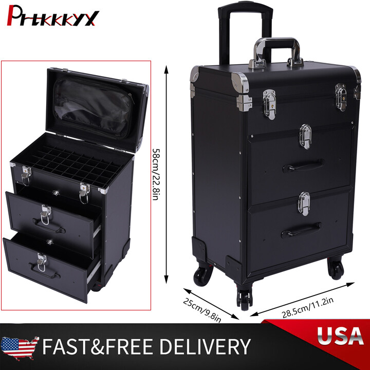 Professional Rolling Makeup Train Case Cosmetic Trolley Makeup Storage Organizer