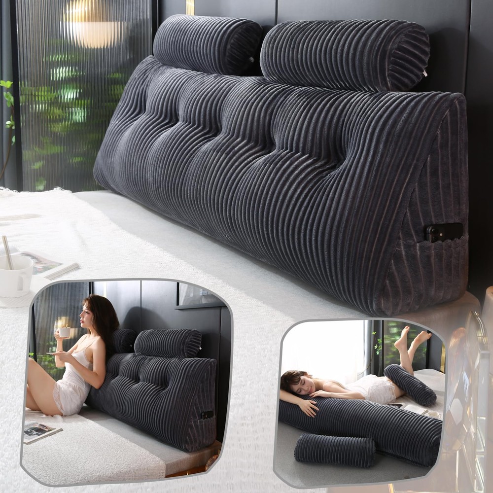 Supportive Headboard Wedge Pillow with 2 Neck Roll Pillows for Comfort & Alignment