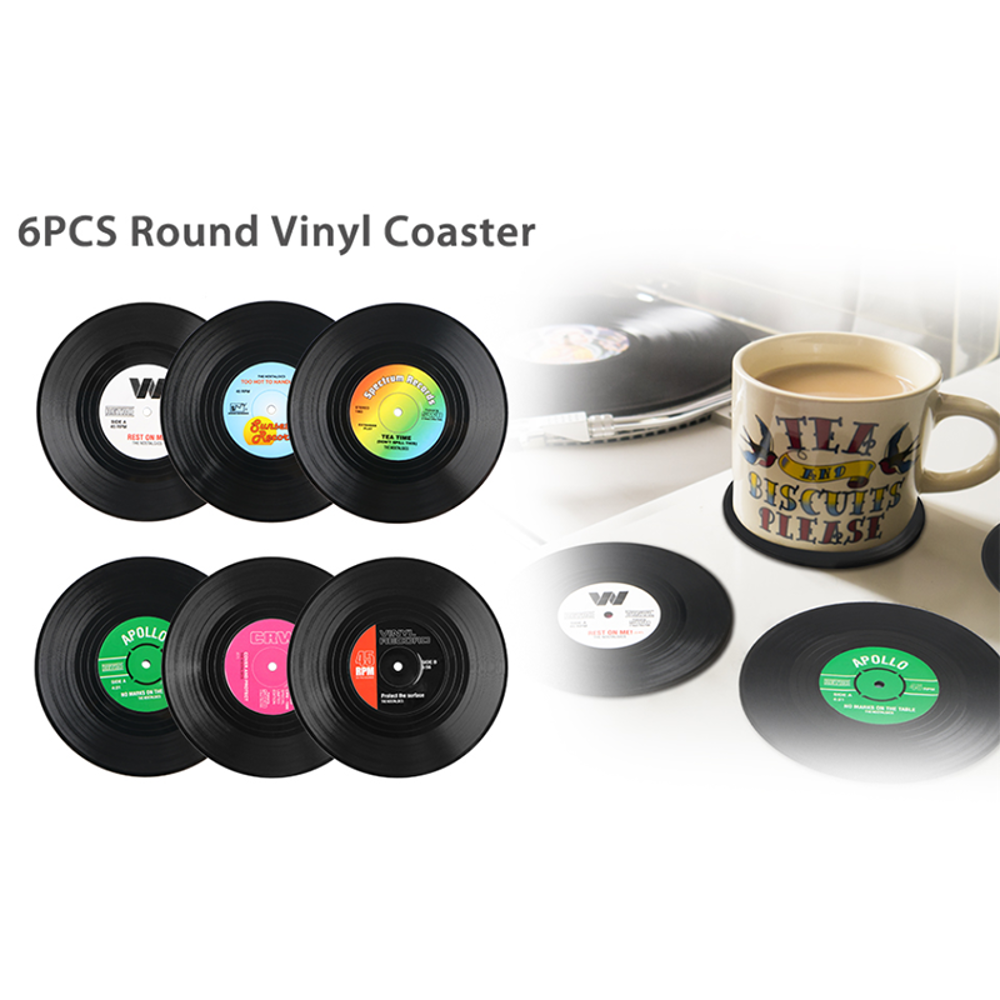 6pcs Novelty Retro Vinyl Record Drinks Coasters Drinks Coffee Mats Ideal Gifts b