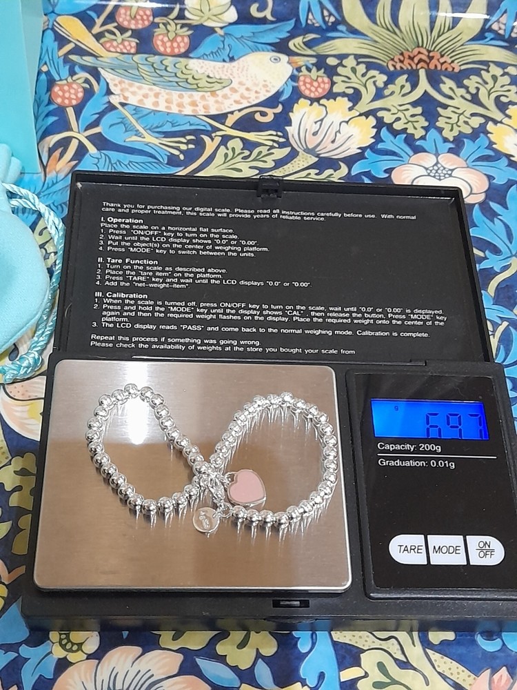 Tiffany&Co. 925 Ster.Silver ReturnToTiffanyPinkHeartTag 4mm BeadBracelet 8