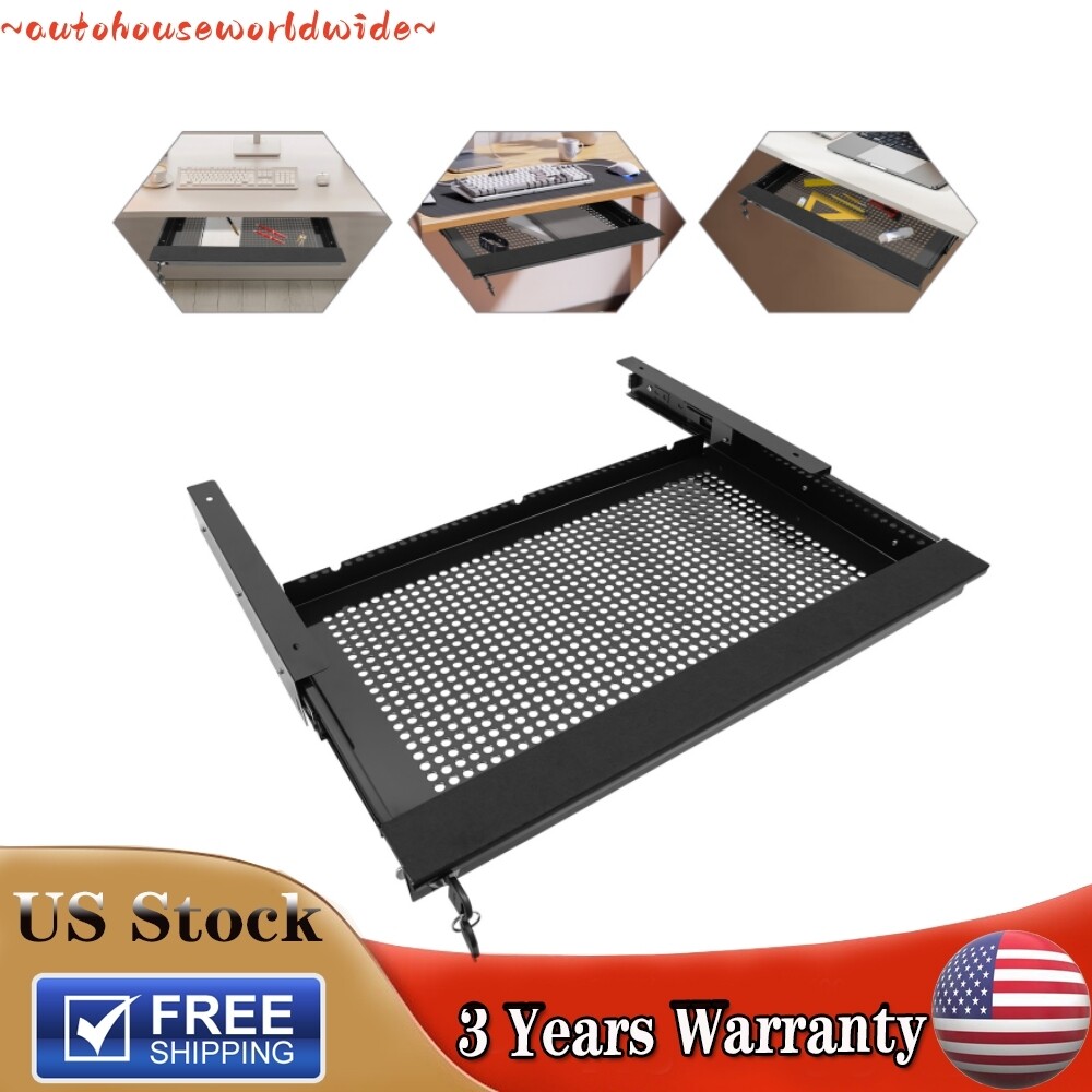 Under Desk Mounted Sliding Pull-out Drawer Drawer Storage Organizer Drawer W/Key
