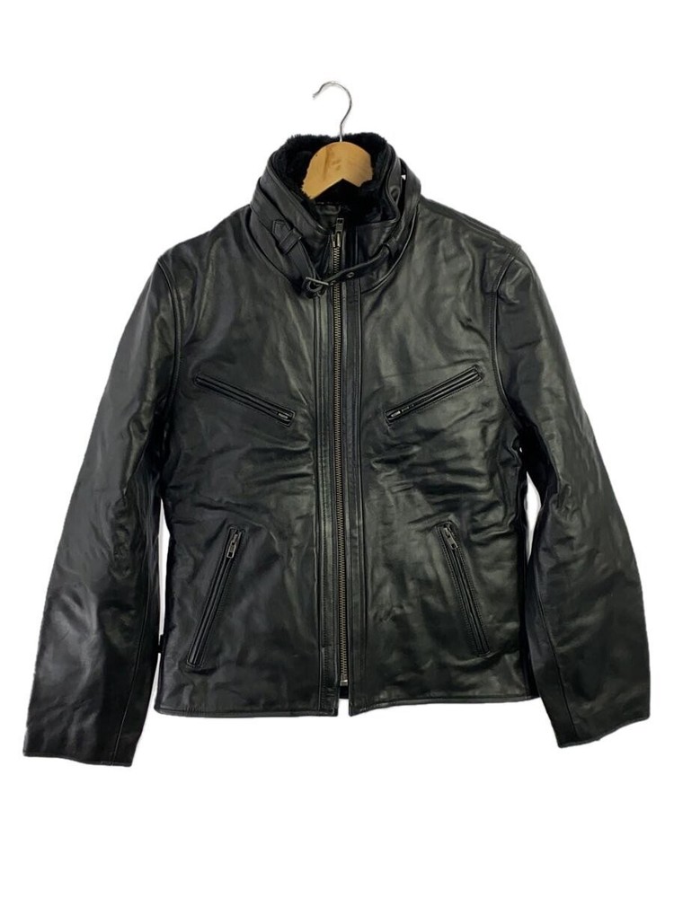 Liugoo Genuine Cowhide Plain Black Leather Jacket Blouson 1286