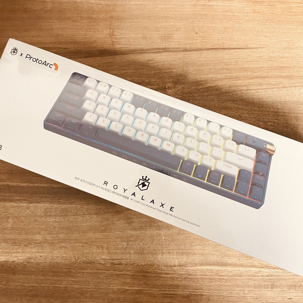 ProtoArc R68 RoyalAxe Wireless Mechanical Keyboard with Ylw Switch in Blue/White