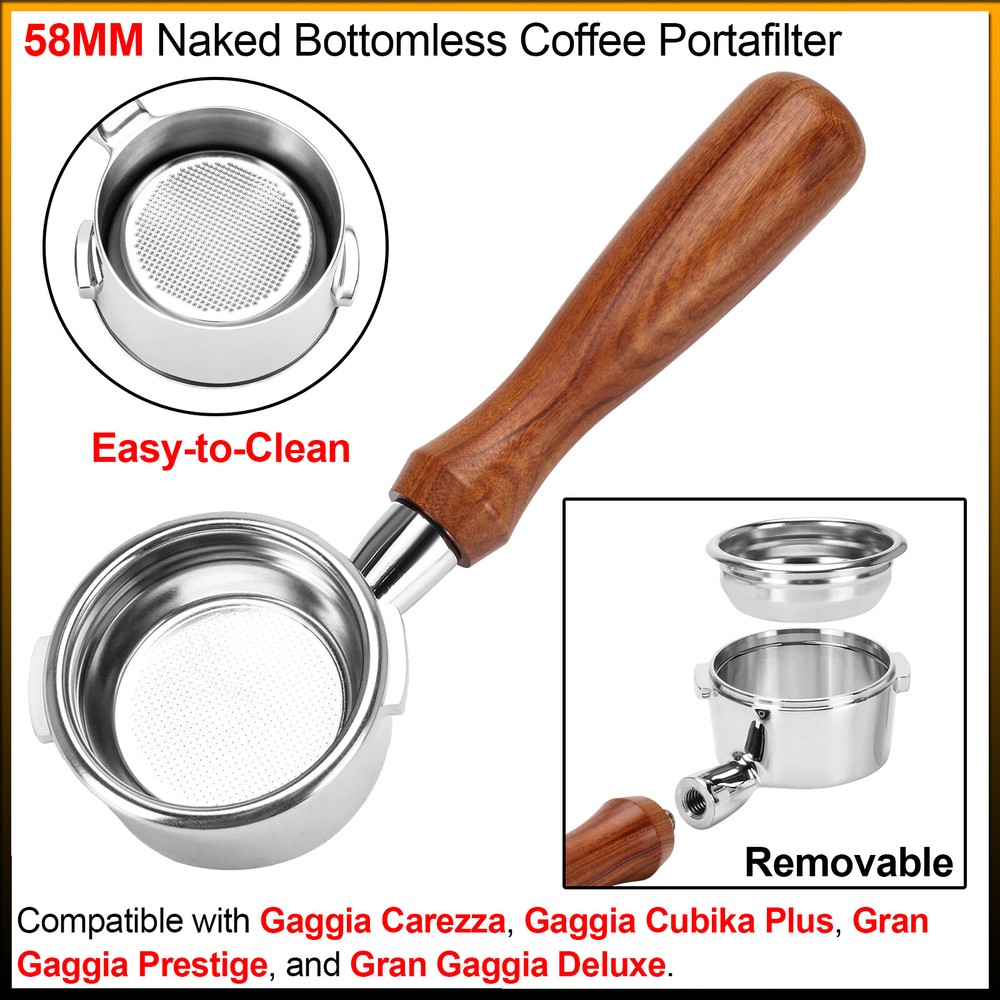 1Pcs 58mm Naked Bottomless Portafilter for Gaggia Coffee Machines, Easy to Clean