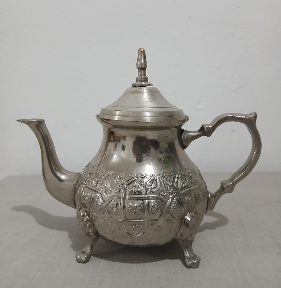 Rare Vintage Moroccan Teapot Hand Engraved Brass Tea Pot Mint Tea Berber Style