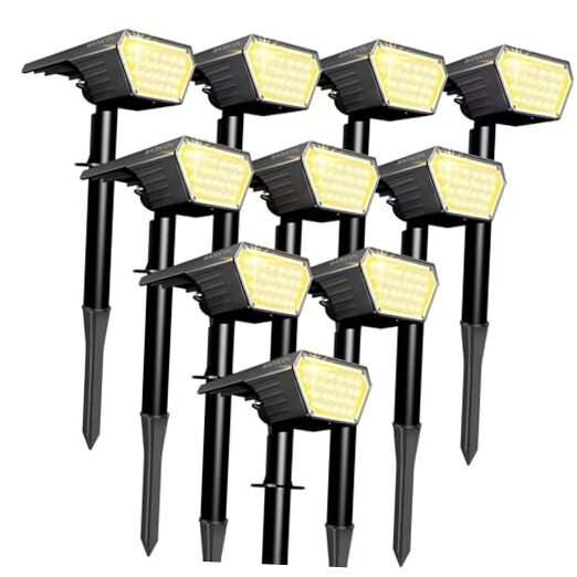 10-Pack Solar Spot Lights Outdoor with Auto On/Off in Warm White