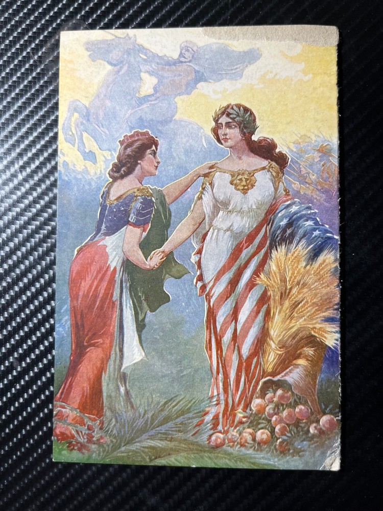 Vintage WWI Patriotic YMCA AEF Postcard Lady Liberty Flag Italian American